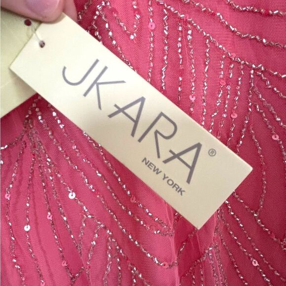 NWT J Kara Women's Geometrical Capelet Beaded Maxi Dress Coral v neck sz 18‎ - Picture 8 of 13